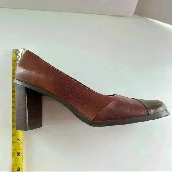 LUCA FERRI VINTAGE LEATHER BLOCK HEEL SQUARE TOE BROWN  BURGUNDY SHOES SIZE 9M - Picture 7 of 13